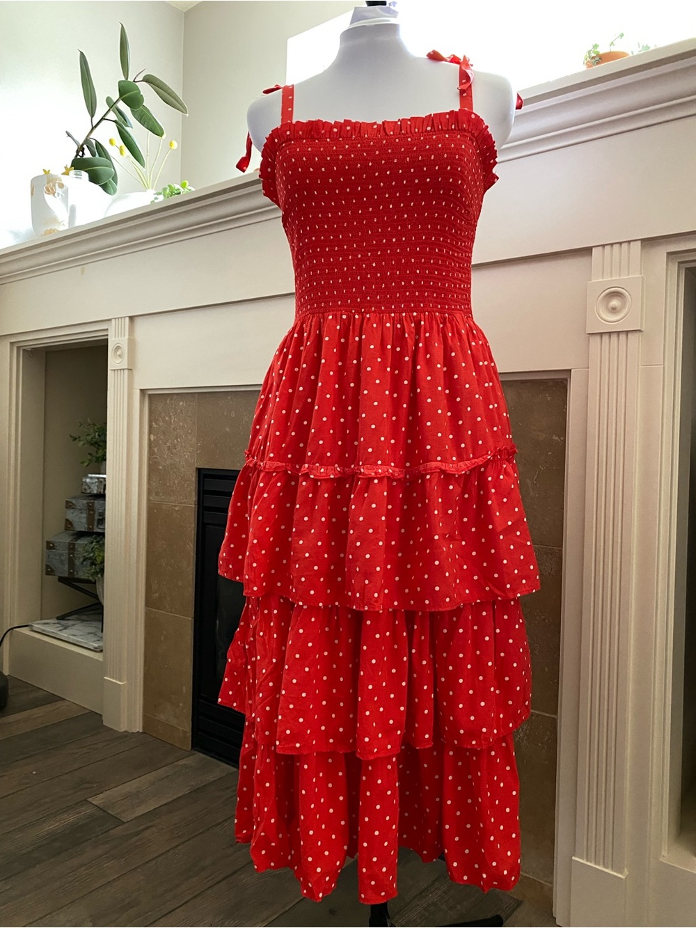 NWOT Draper James Red Polka Dot Tiered Midi Sundress